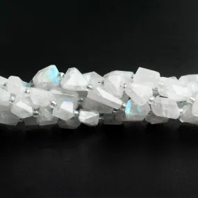 10x6mm Rainbow Moonstone Faceted Nuggets 14 inch 35 beads