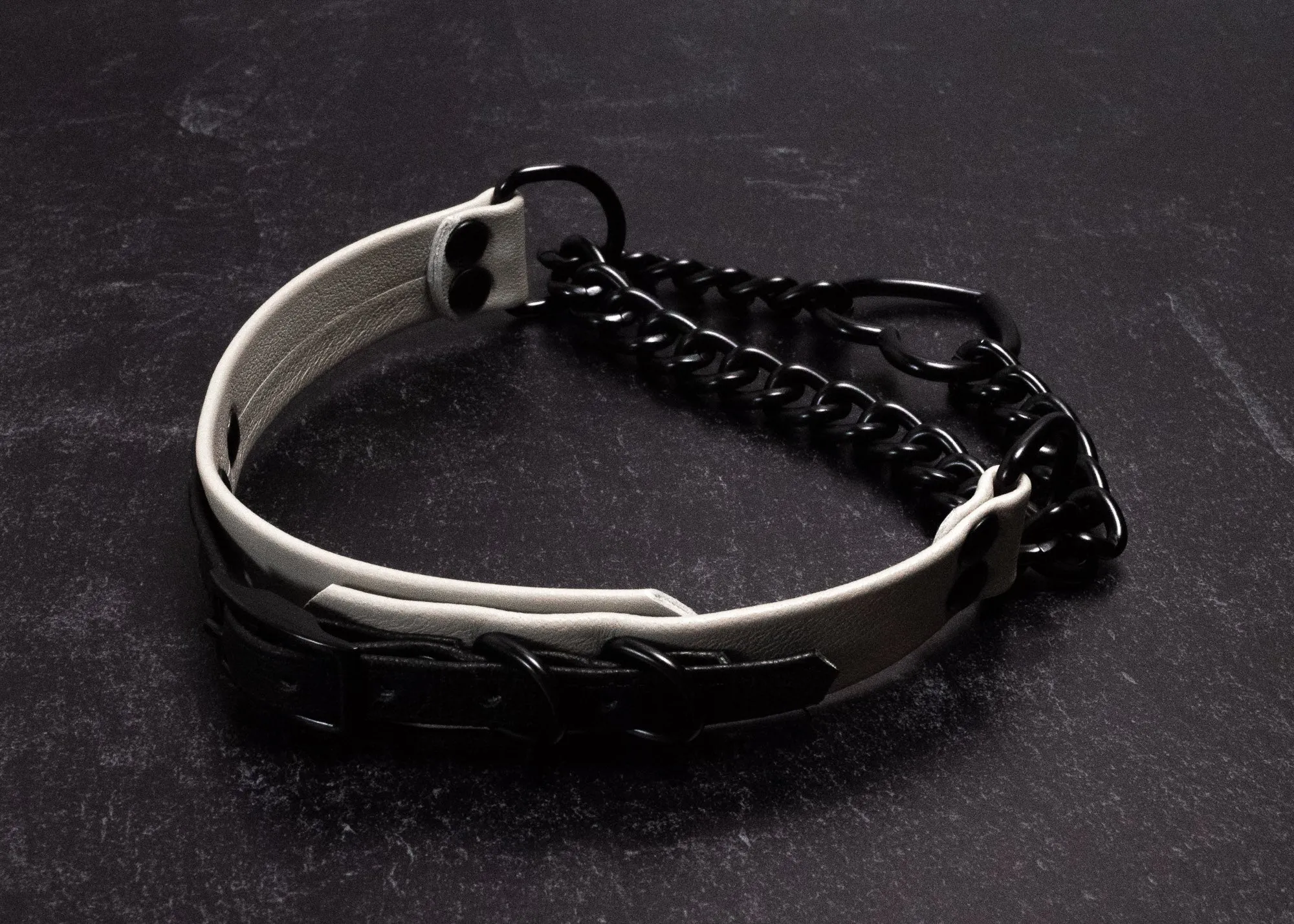 12.5" - 15.5" Matte Black & Mushroom Leather Martingale Collar _ LIMITED _