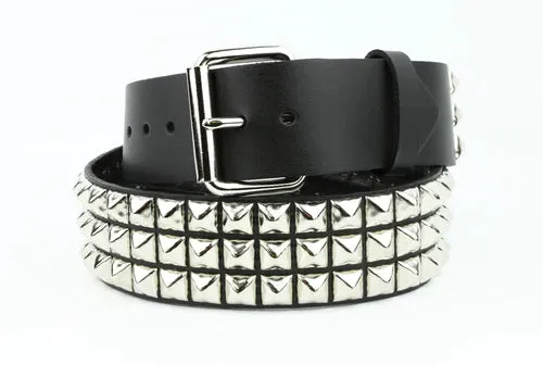 3 Row Pyramid Stud Black Vegan Belt