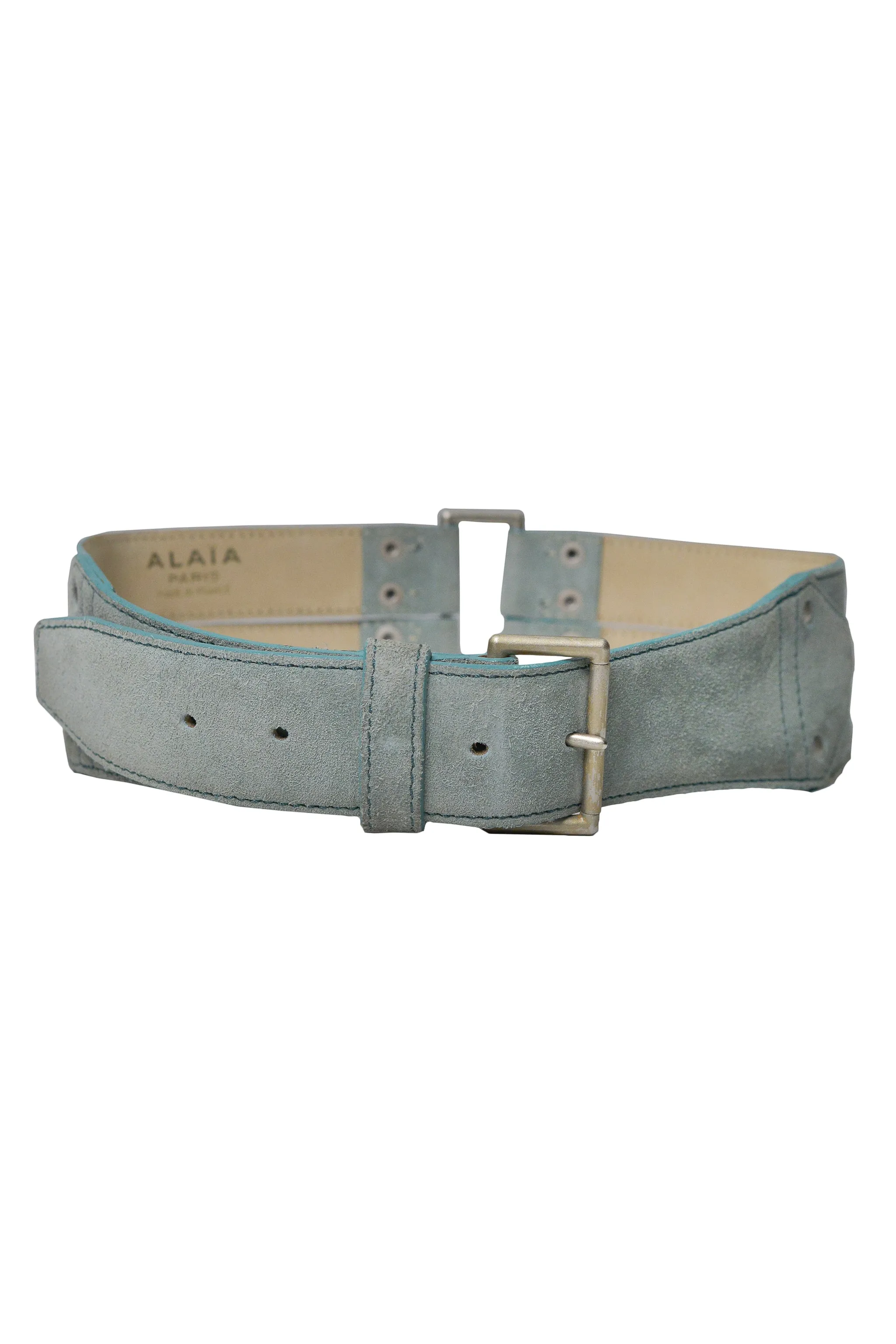 ALAIA AQUA SUEDE STUDDED BELT