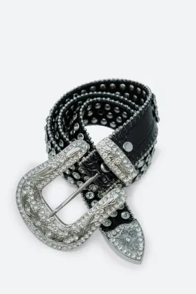 Allover Rhinestone Studded Belt - Black