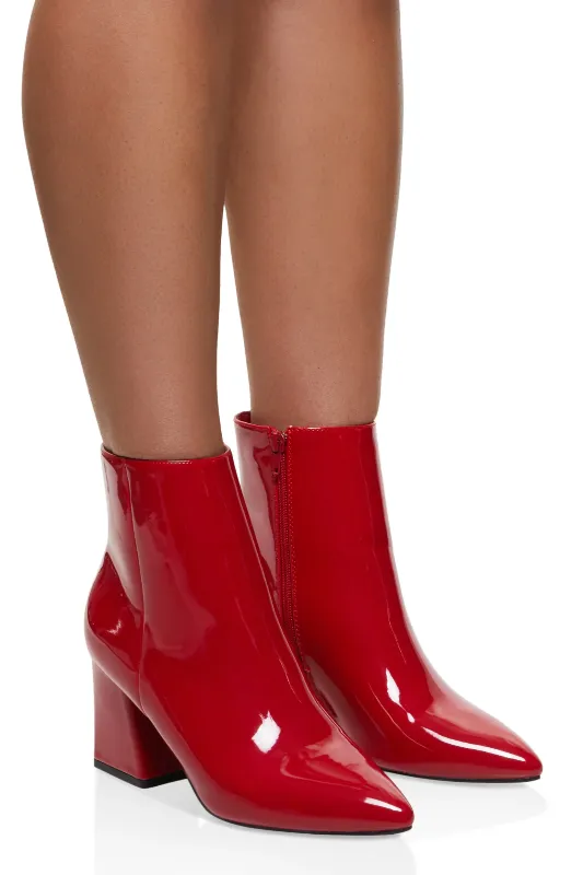 Ankle Bootie with Short Heel - Red