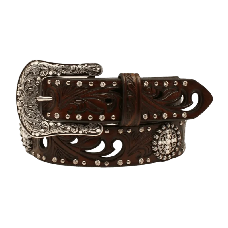 Ariat Women's Brown Cross Concho Embossed Leather Belt A1518602