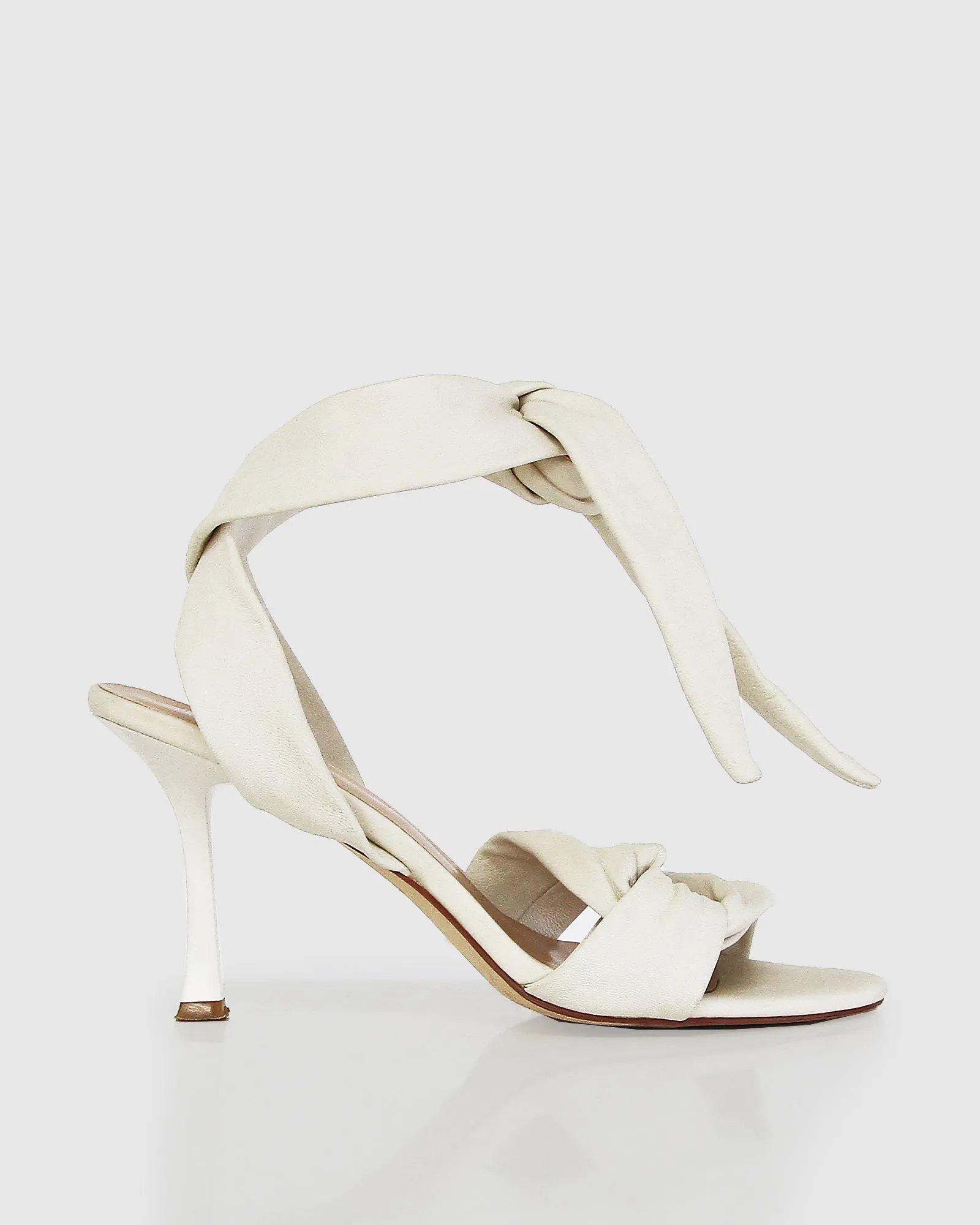 Bad Liar Leather Tie Heeled Sandal - Cream