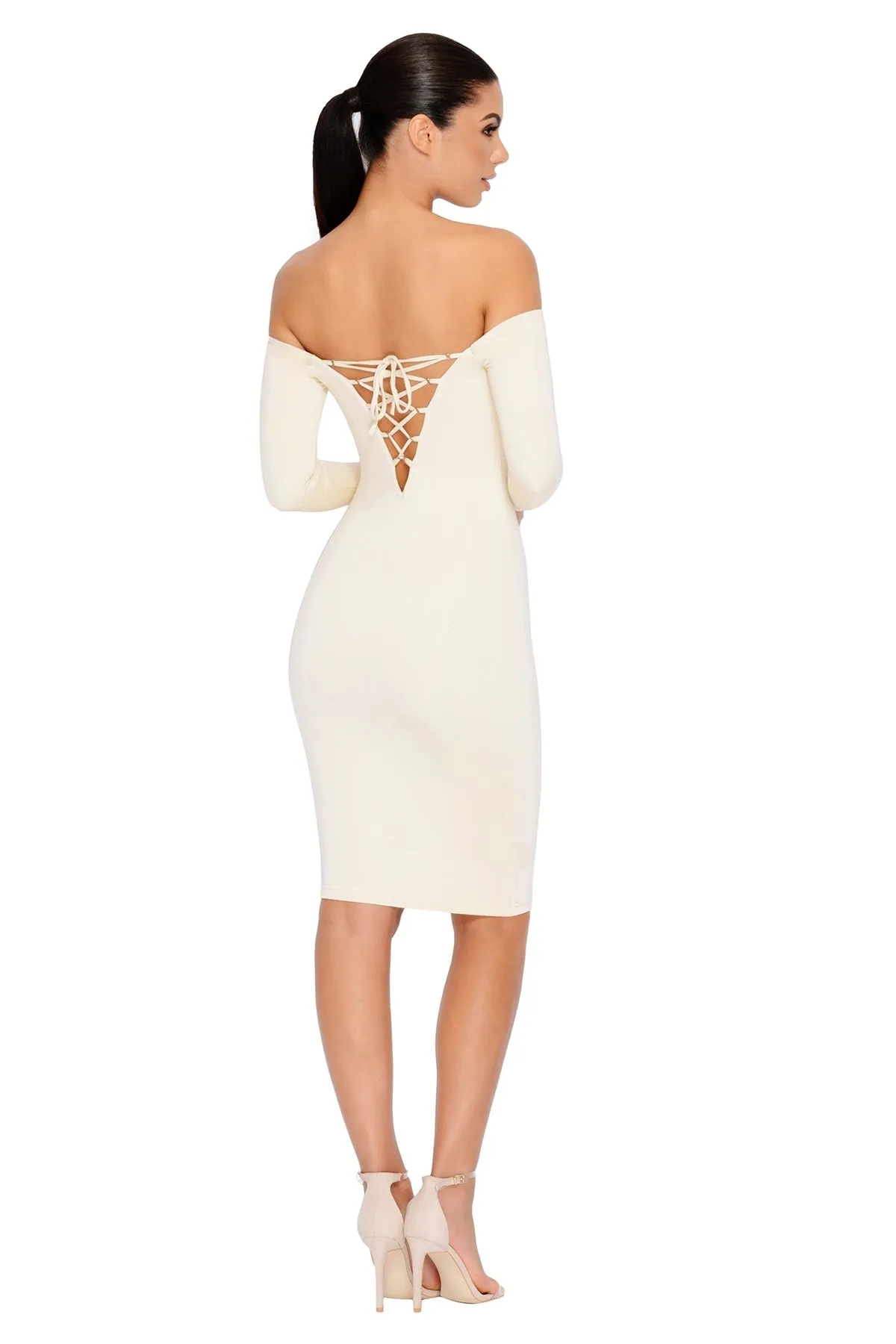 Bare Enough Off The Shoulder Double Layered Midi Dress in Ivory