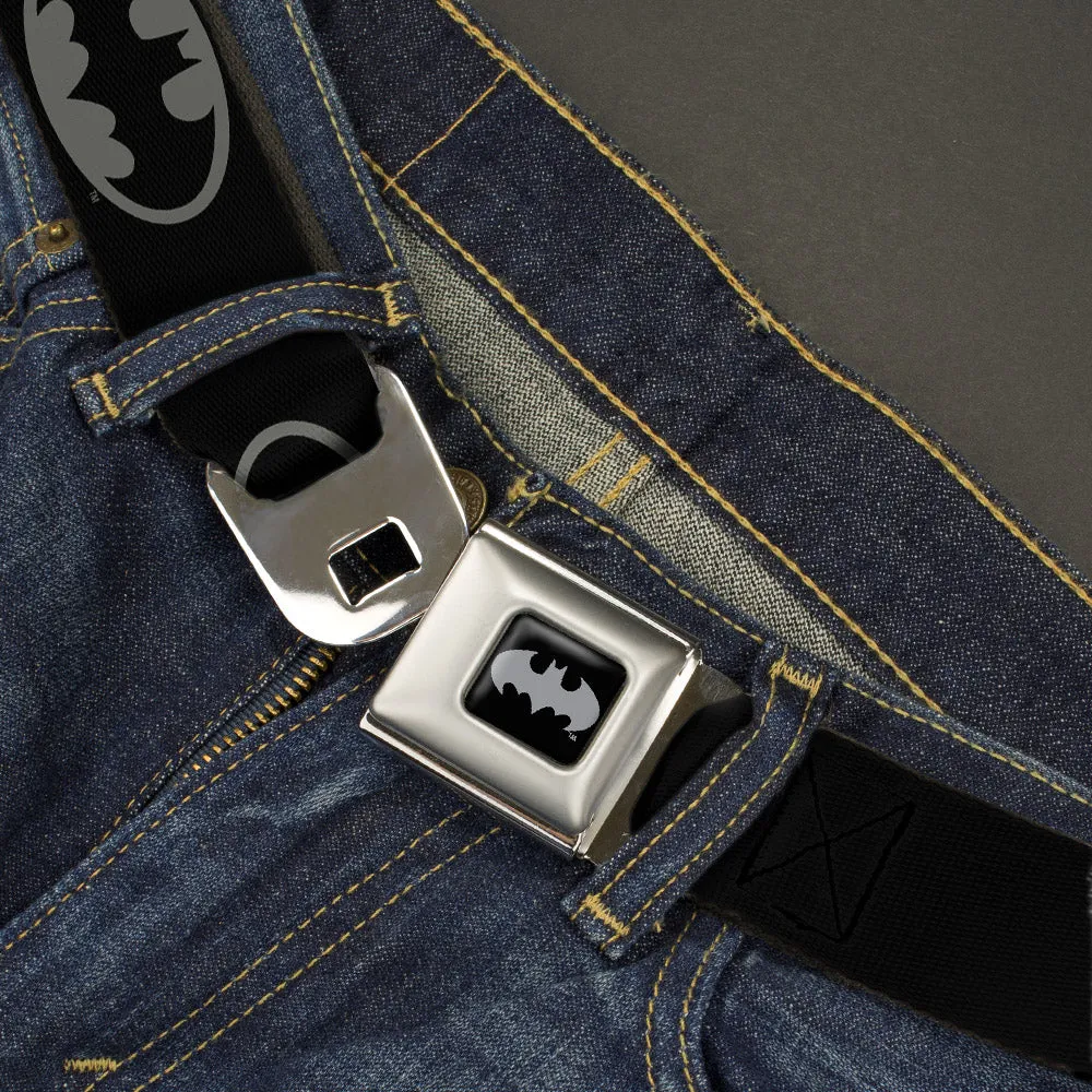 Batman Black Silver Seatbelt Belt - Batman Shield Black/Gray Webbing