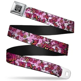 BD Wings Logo CLOSE-UP Full Color Black Silver Seatbelt Belt - Born to Blossom CLOSE-UP White Webbing