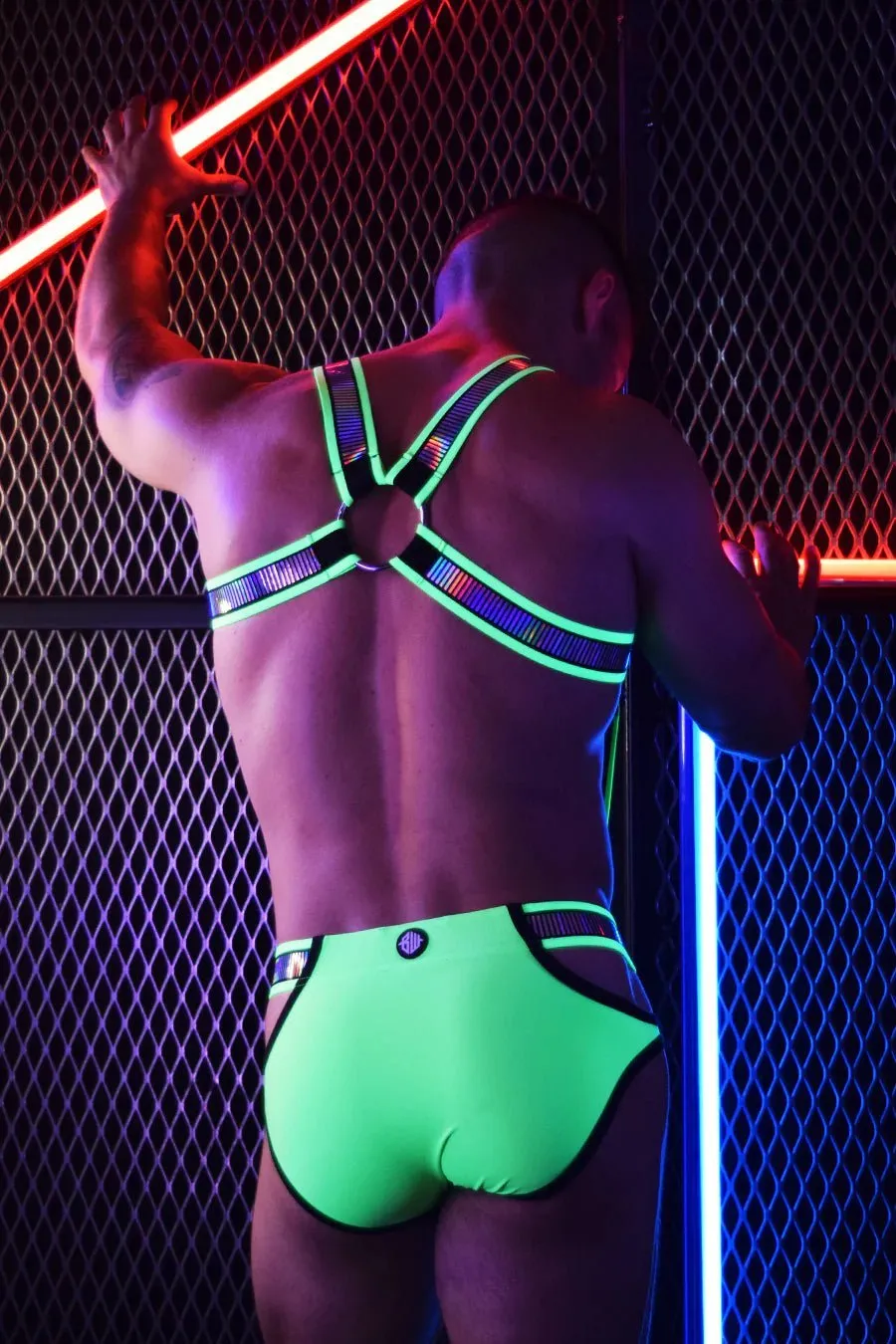 BREEDWELL Reflector Bulldog Body Harness Iridescent FOIL Stripe Neon Green 35