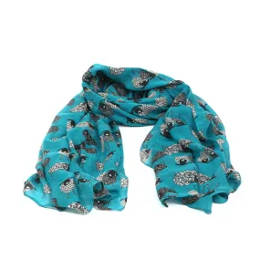 Bright Turquoise Scarf with Quirky Sheep Design