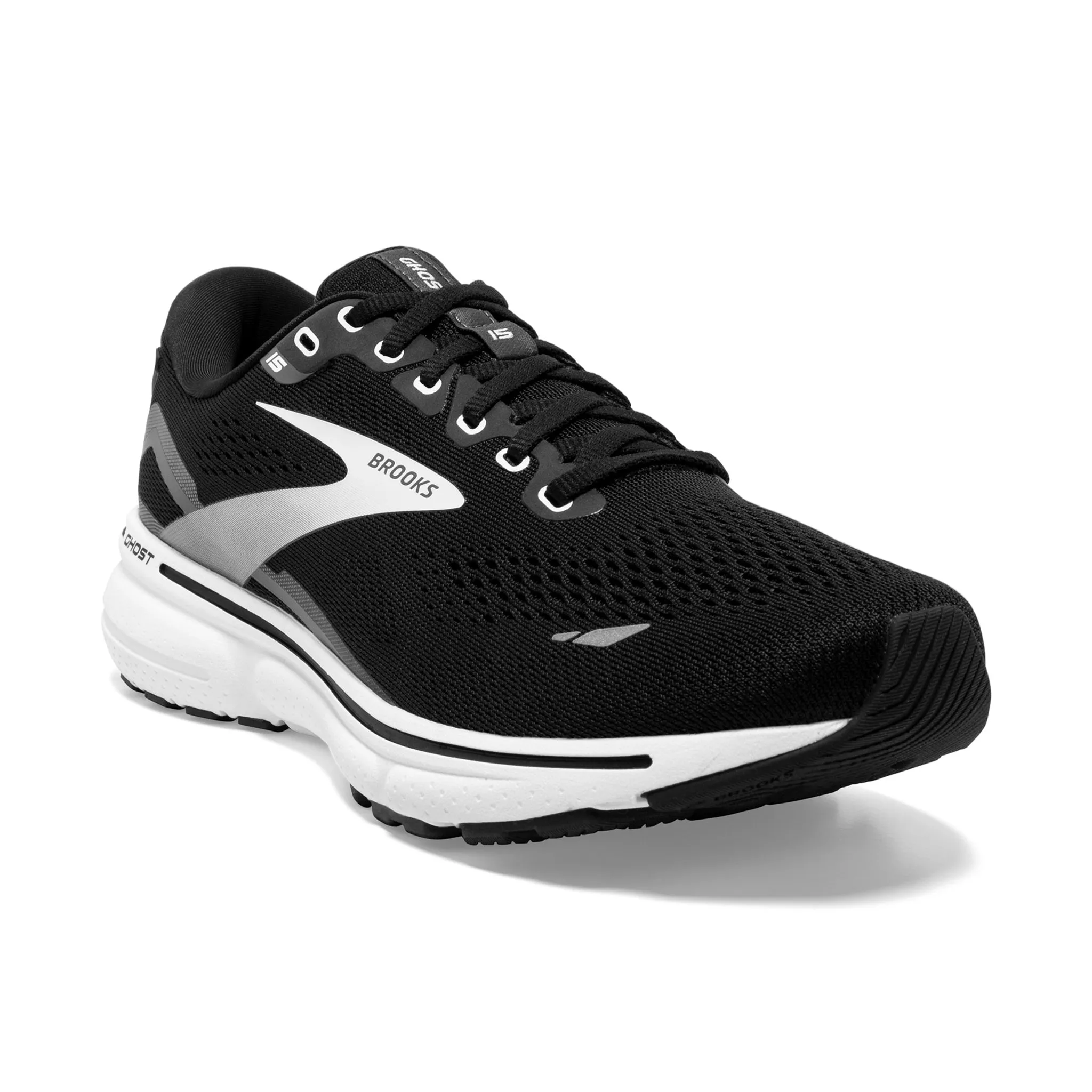 Brooks Women's 120380 012 Ghost 15 Black Blackened Pearl WIDE White Cushion Neutral Running Shoes