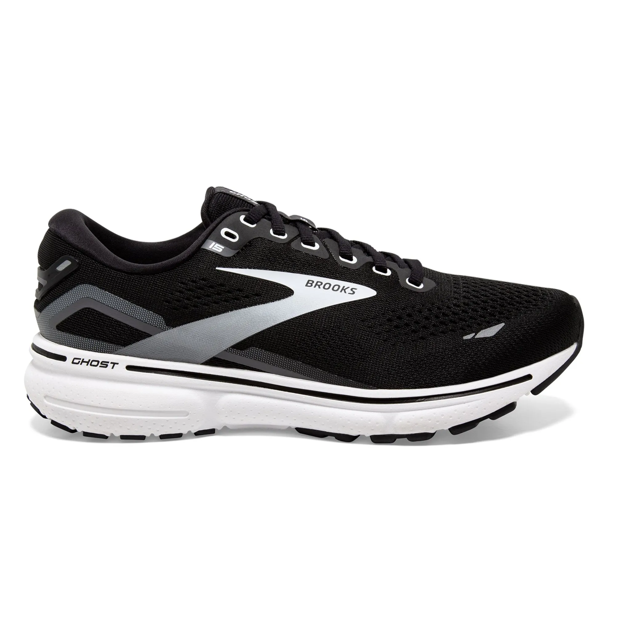 Brooks Women's 120380 012 Ghost 15 Black Blackened Pearl WIDE White Cushion Neutral Running Shoes