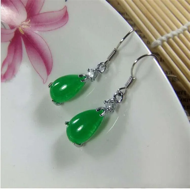 Burmese Natural Jade Water Drop Earrings