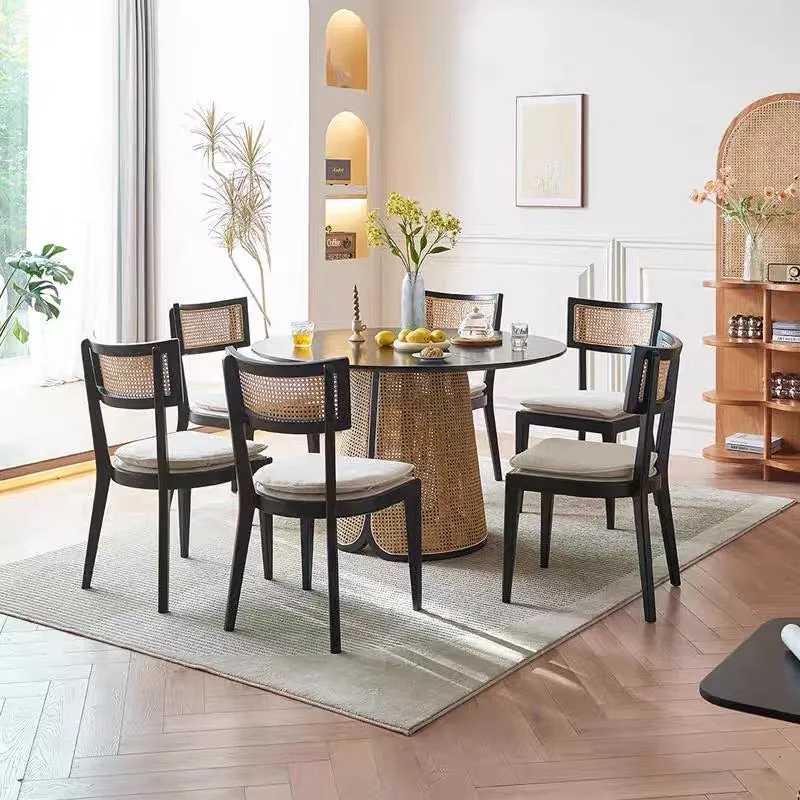 Buro Black Dining Chair with Rattan