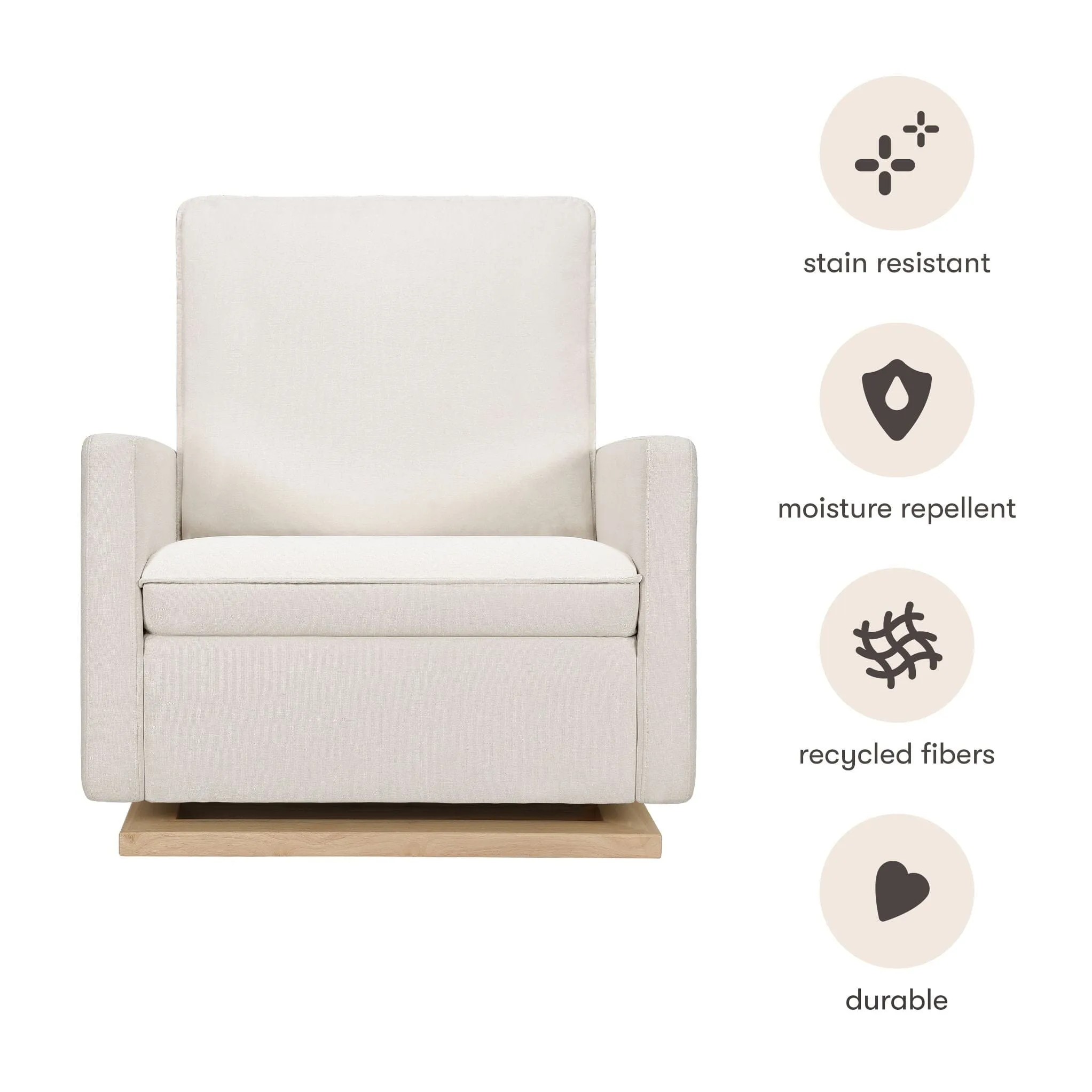 Cali Pillowback Chair and a Half Glider | Water Repellent & Stain Resistant | Cream