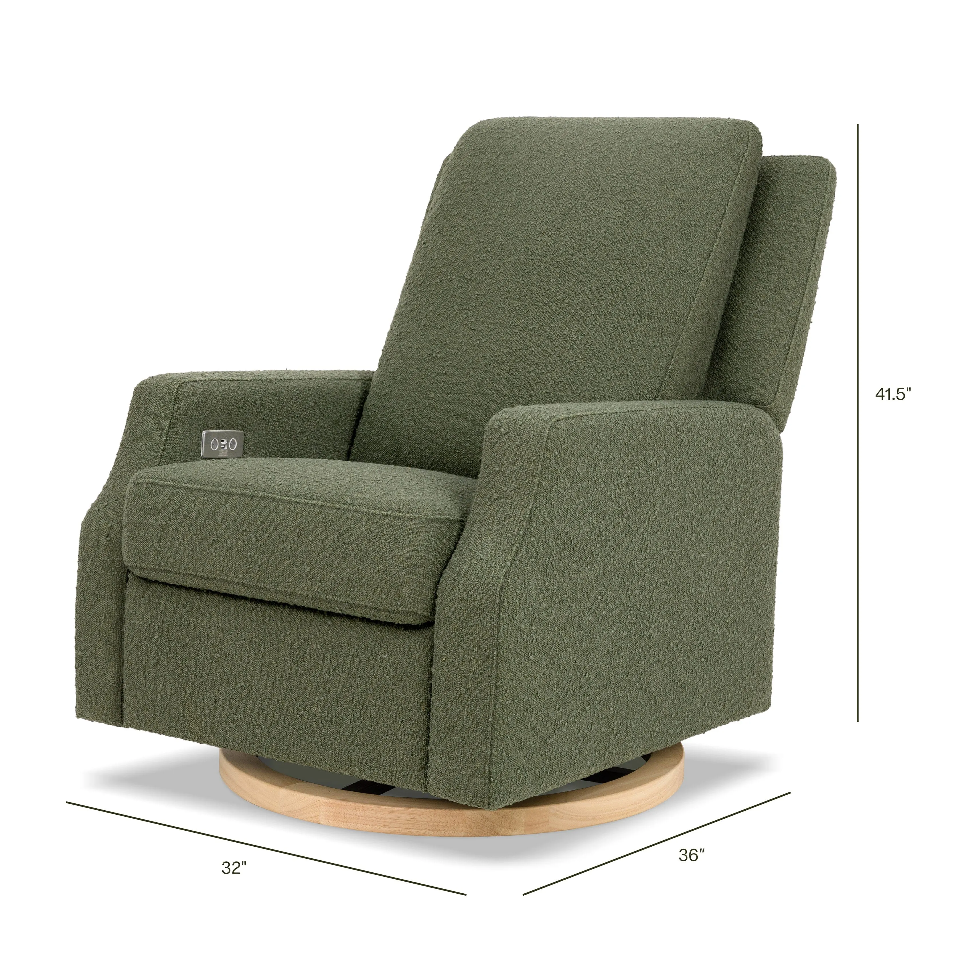 Crewe Electronic Recliner and Swivel Glider | Olive Boucle w/Light Wood Base