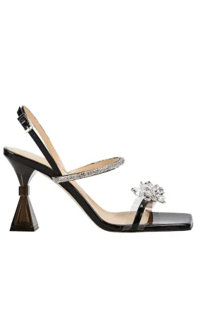 Crystal-Embellished Patent Leather Slingback Sandals