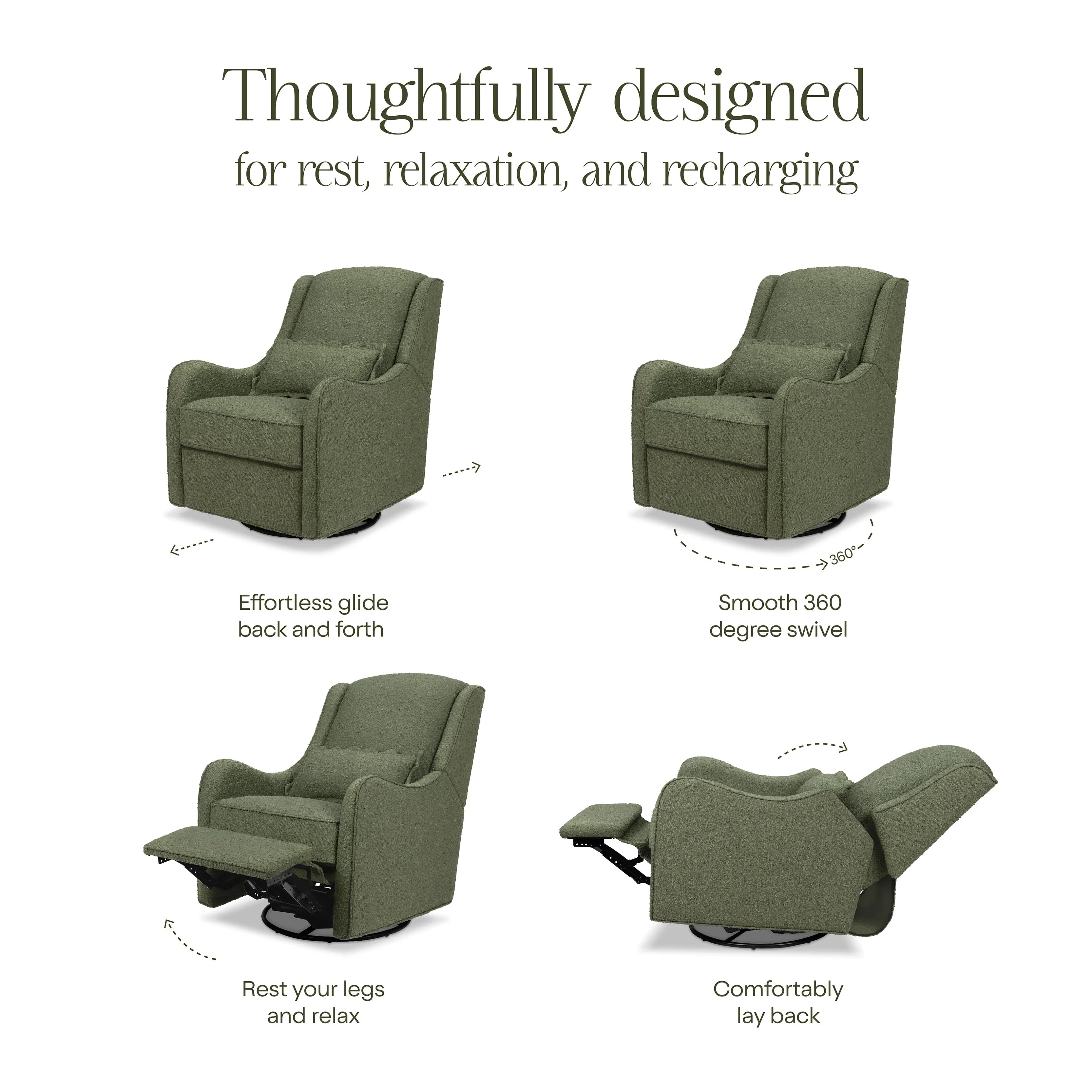 Devon Recliner and Swivel Glider | Olive Boucle