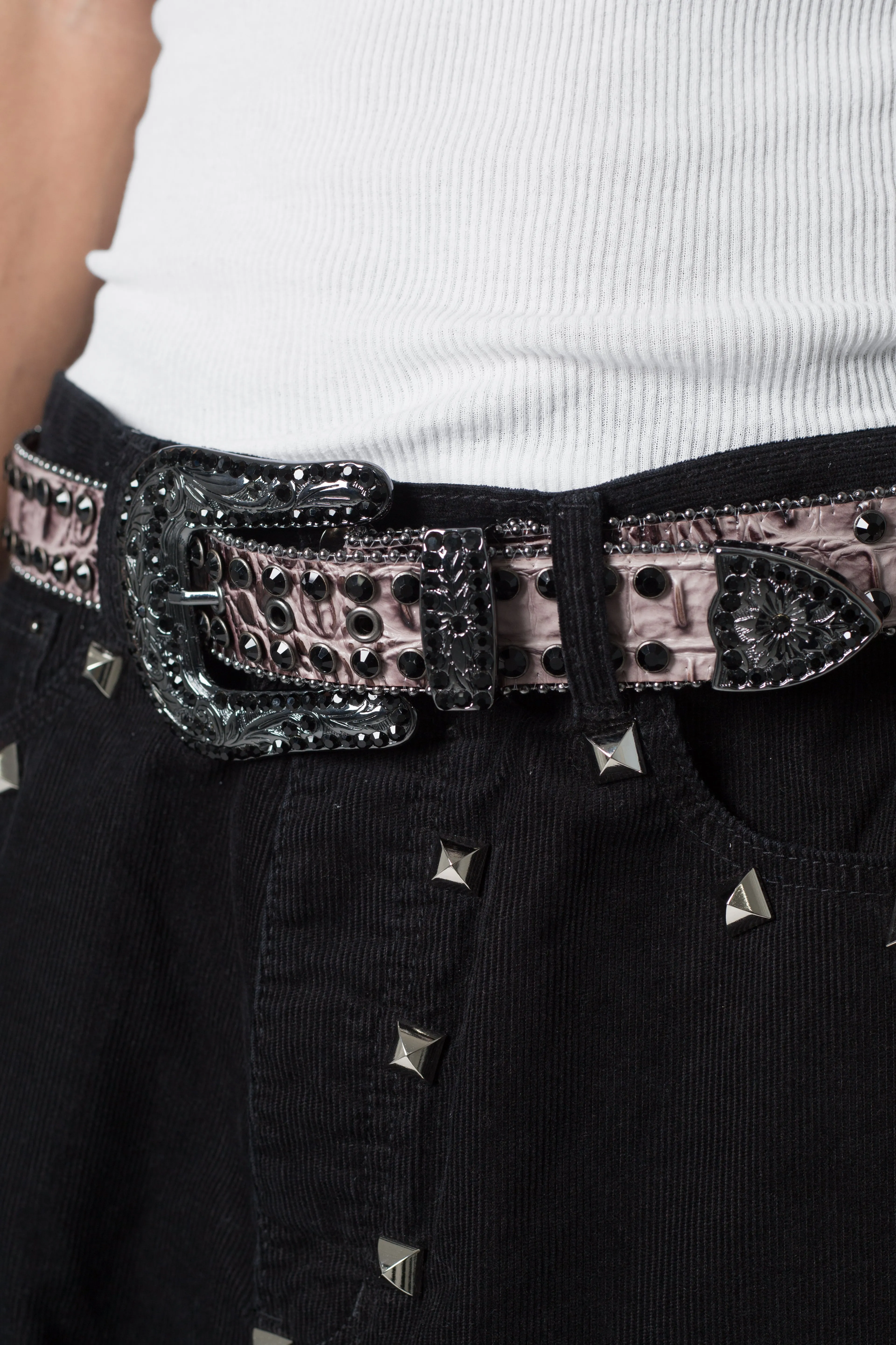 Double Row Studded Belt - Taupe