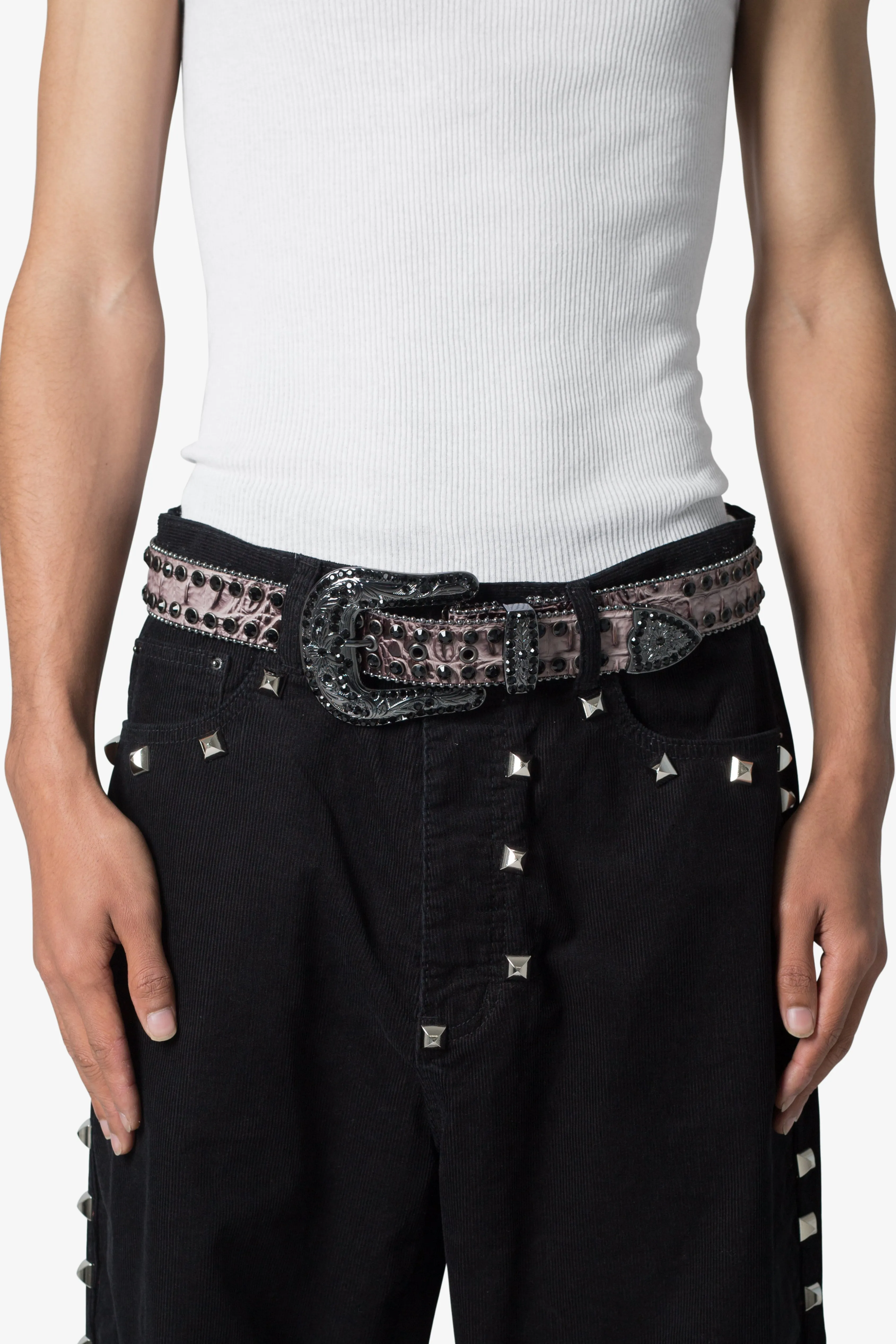 Double Row Studded Belt - Taupe