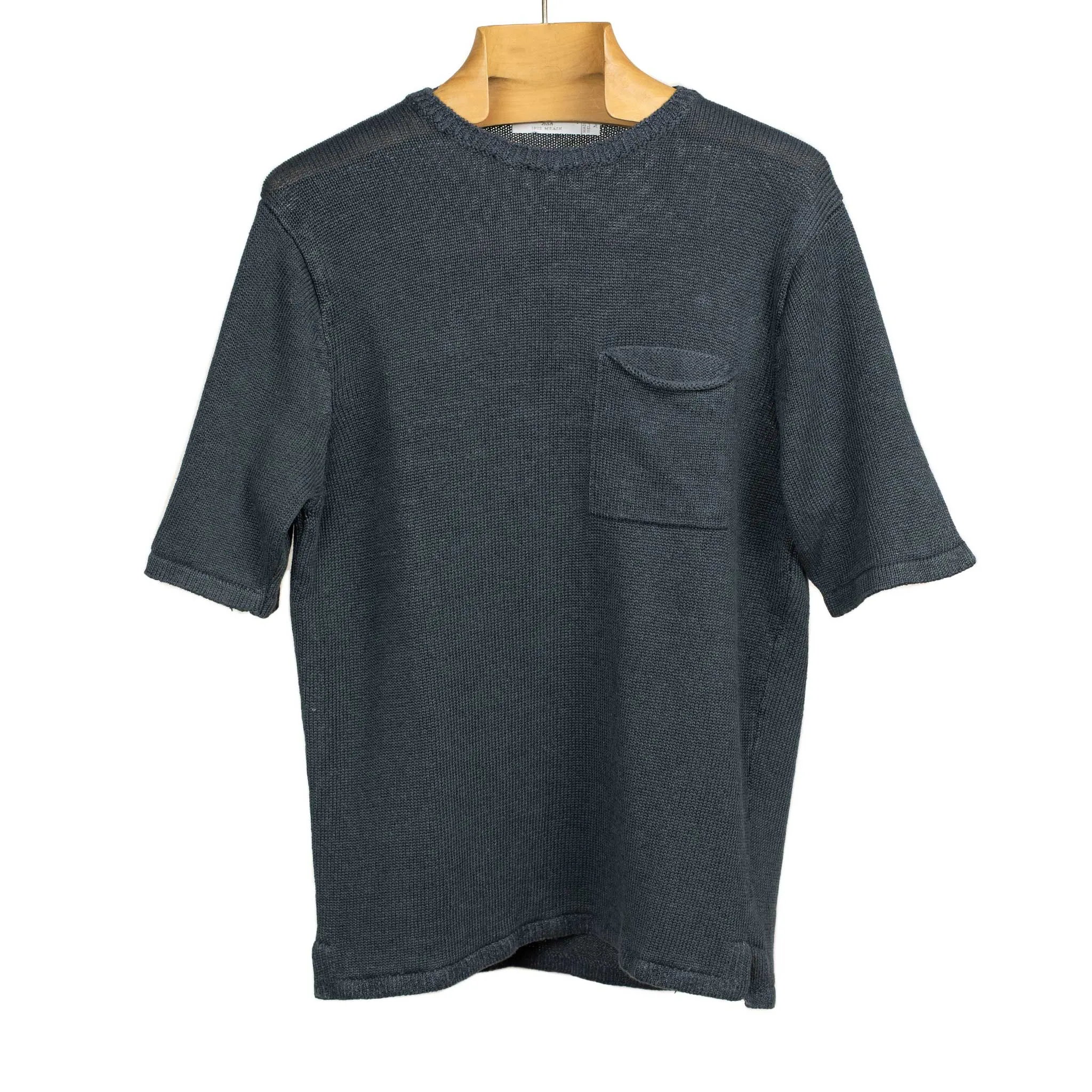 Exclusive knit pocket tee in charcoal linen