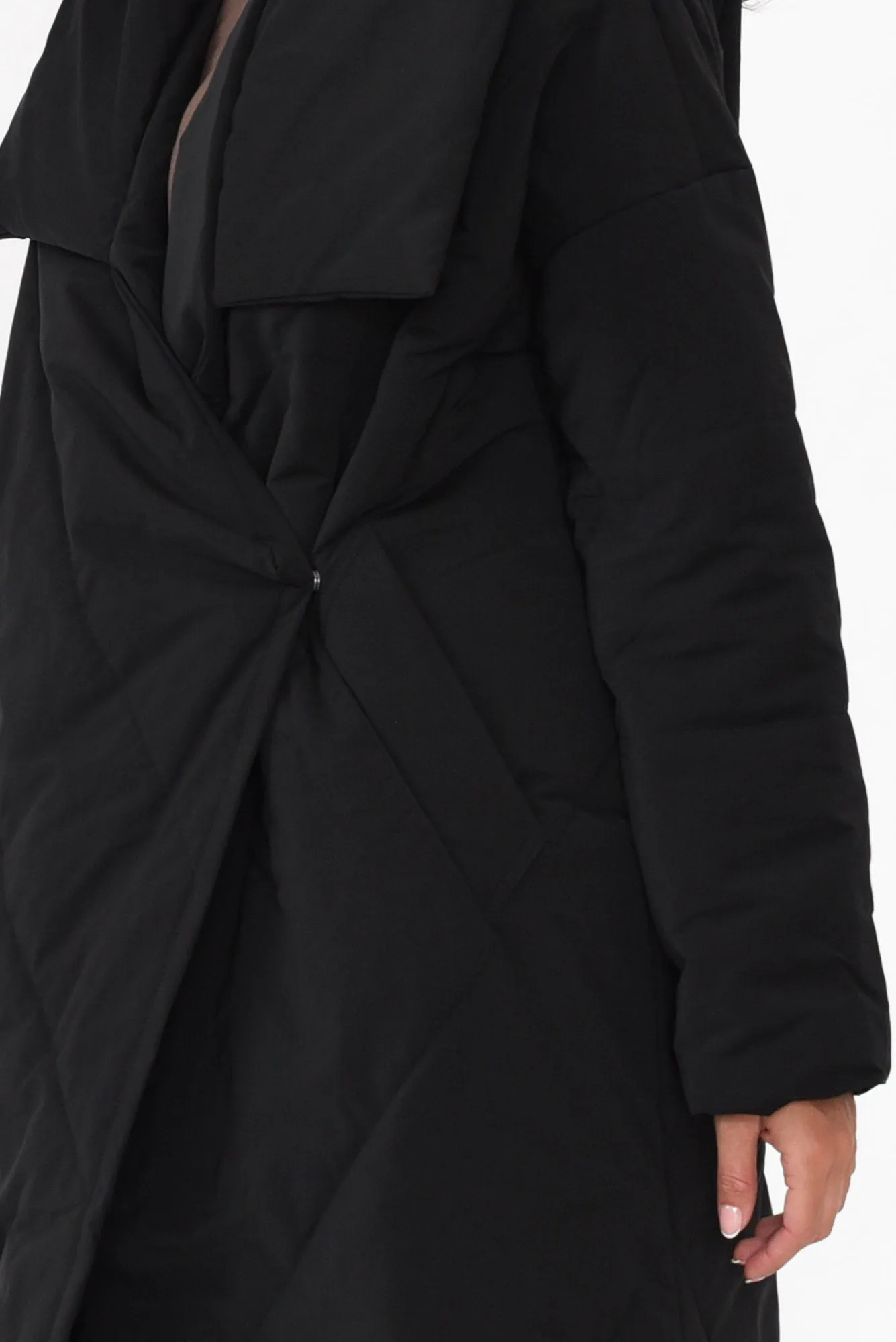 Halle Black Longline Wrap Coat