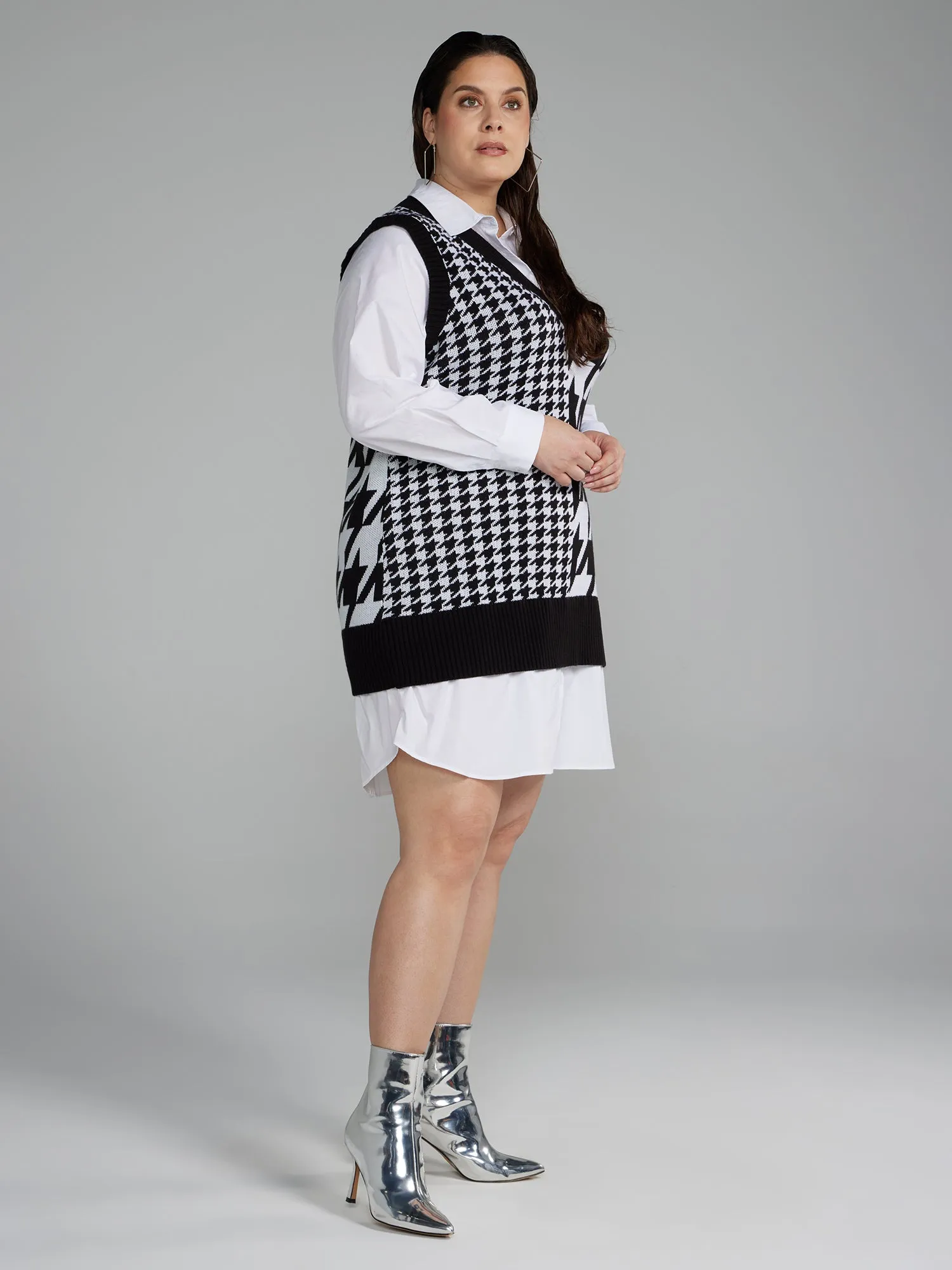 Houndstooth 2fer Sweater Shirt Dress