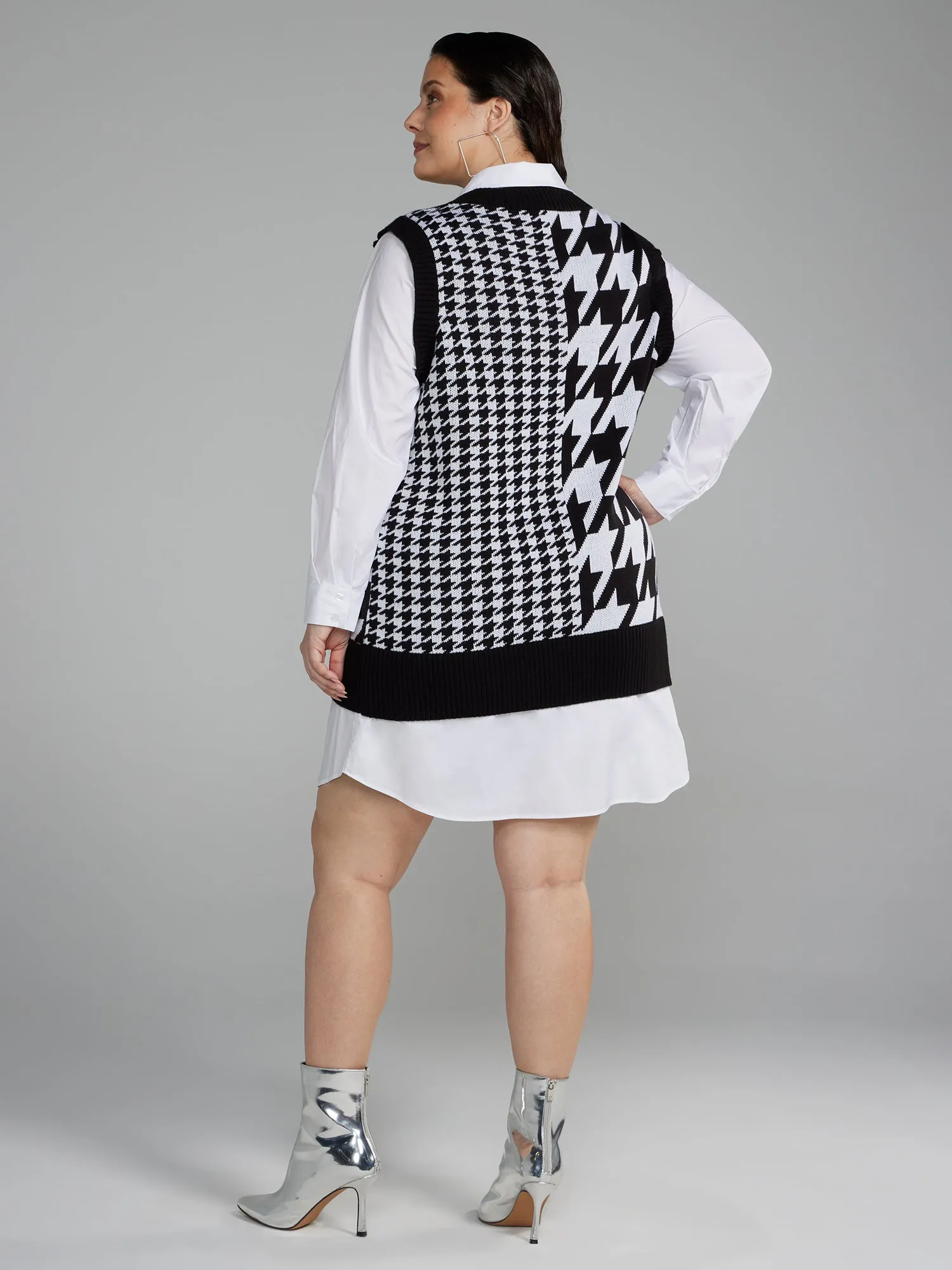 Houndstooth 2fer Sweater Shirt Dress