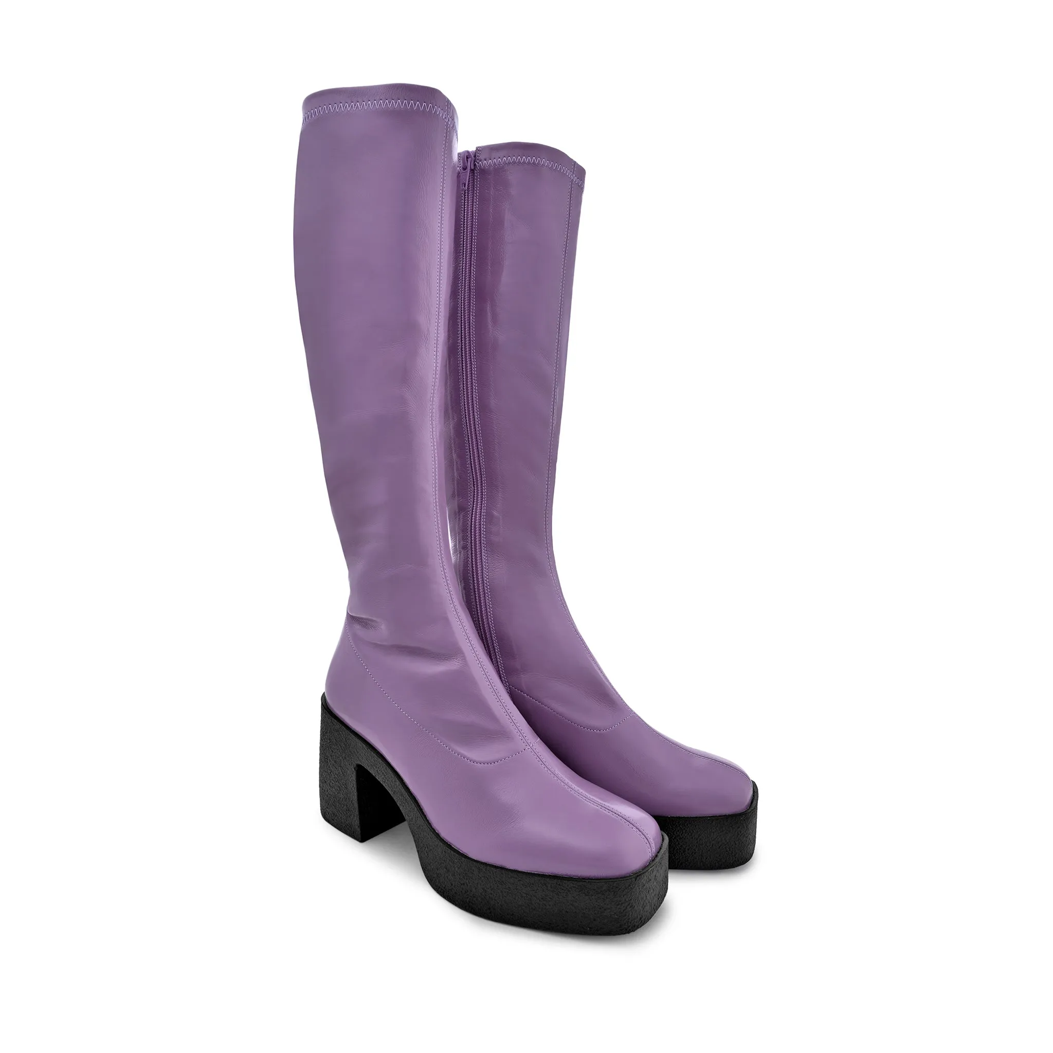 Izumi Violet Patent Stretch Leather Chunky Boots