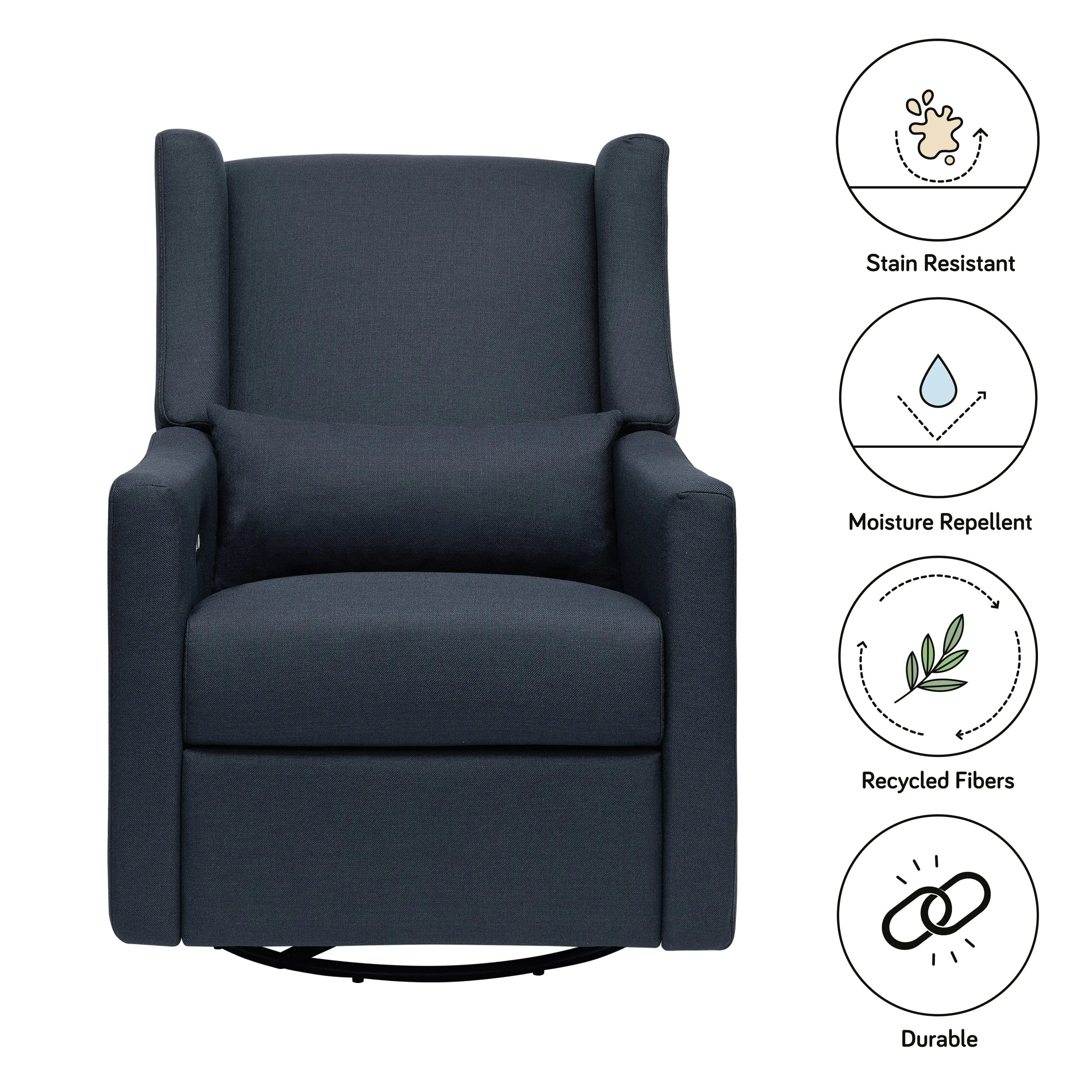 Kiwi Electronic Recliner and Swivel Glider with USB port | Water Repellent & Stain Resistant | Performance Navy Eco-Twill