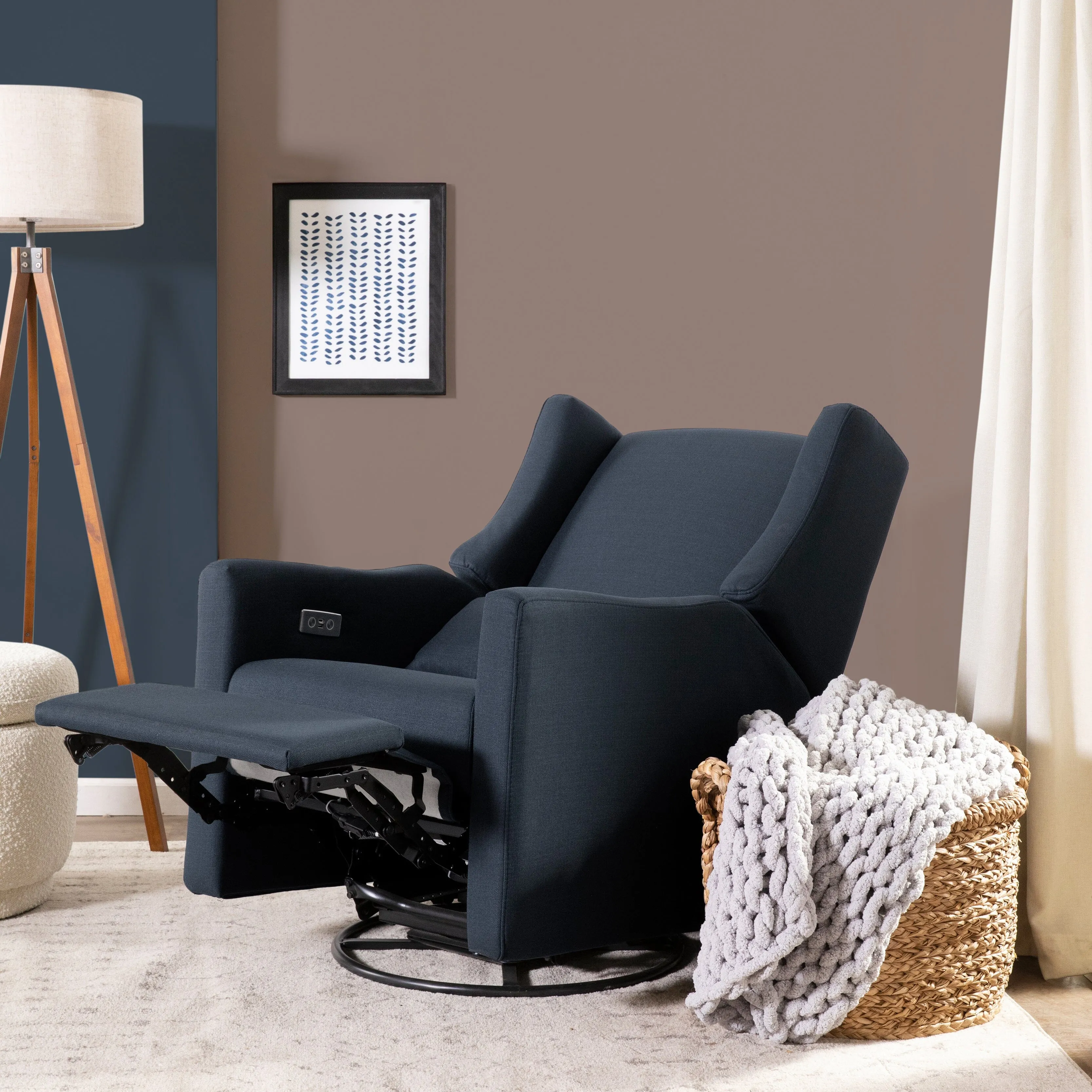 Kiwi Electronic Recliner and Swivel Glider with USB port | Water Repellent & Stain Resistant | Performance Navy Eco-Twill