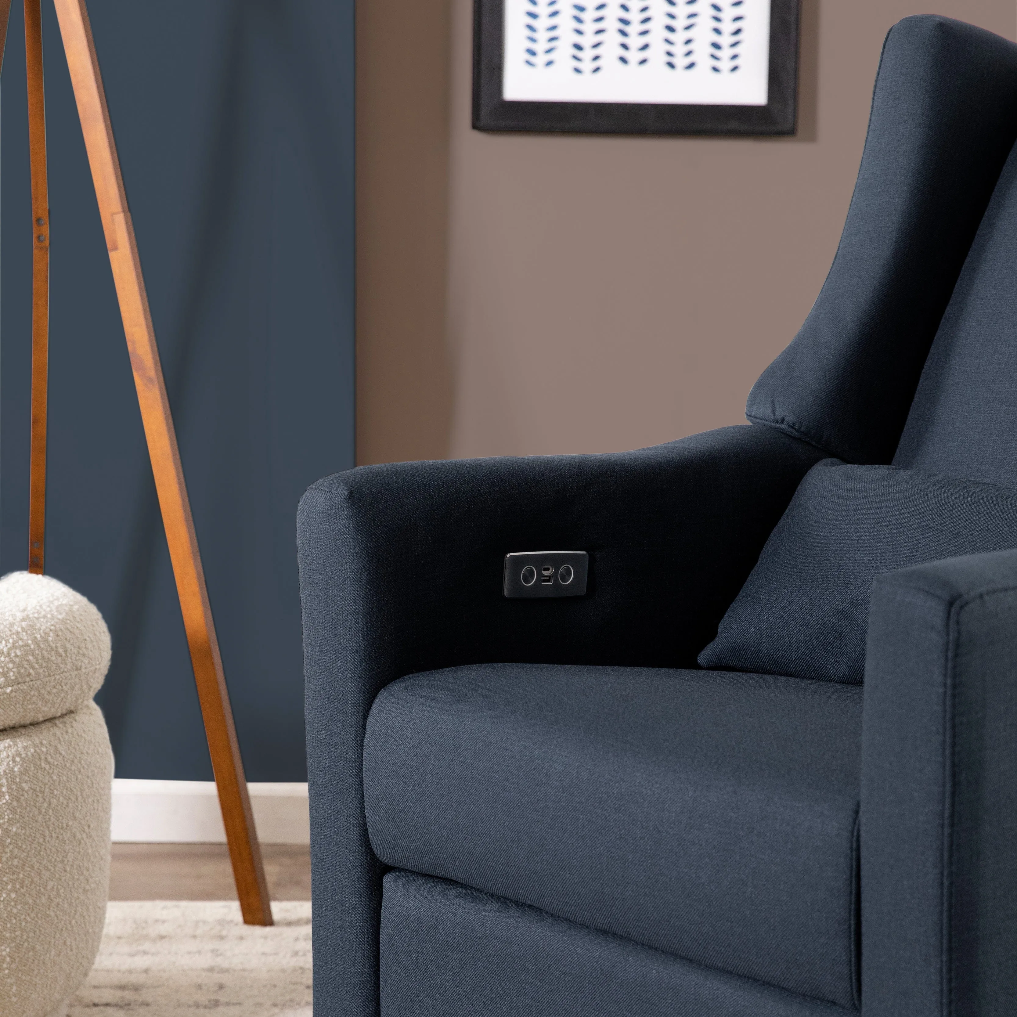 Kiwi Electronic Recliner and Swivel Glider with USB port | Water Repellent & Stain Resistant | Performance Navy Eco-Twill