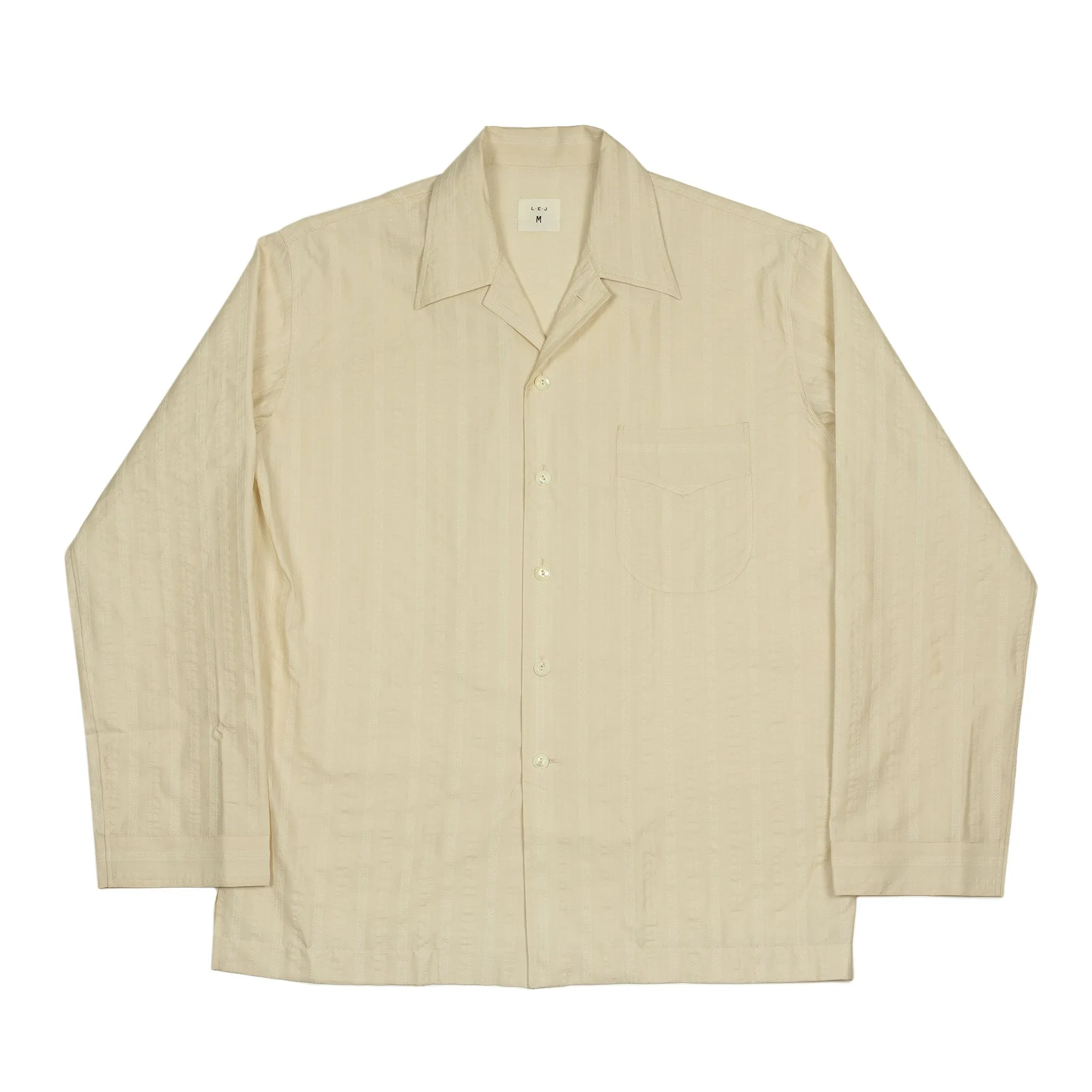 Le Plage Pyjama shirt in ecru jacquard stripe cotton and silk poplin