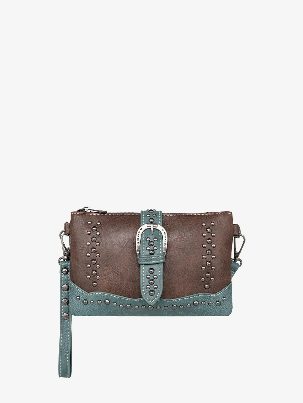 Montana West Buckle Studded Crossbody Clutch