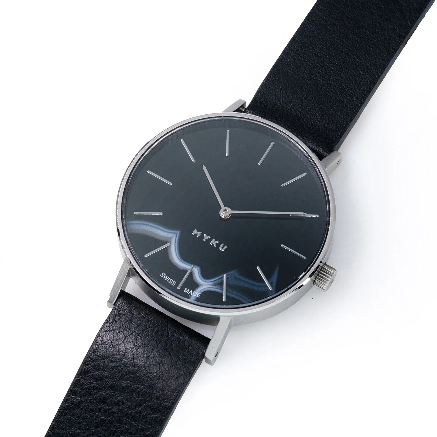 MYKU Black Onyx Stainless Steel 38mm Watch