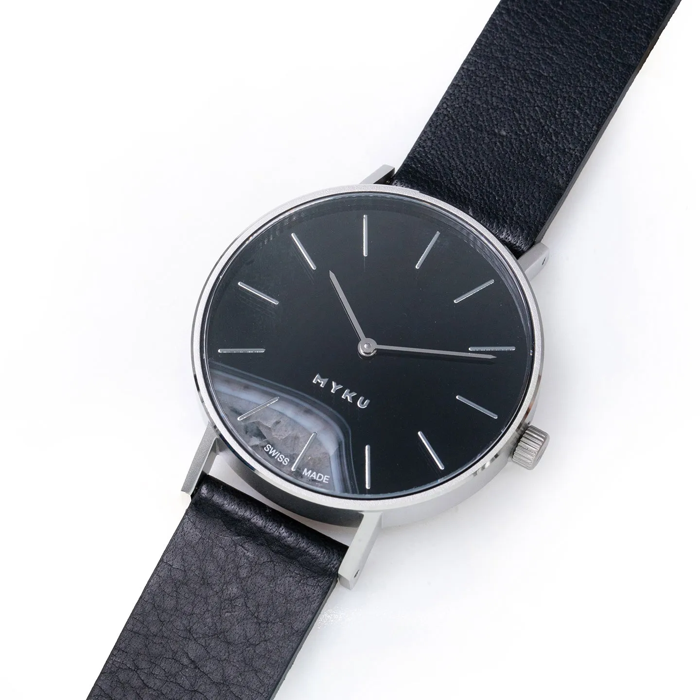 MYKU Black Onyx Stainless Steel 38mm Watch