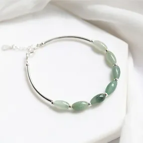 Natural Jade Gemstone Crystal Silver Bracelet