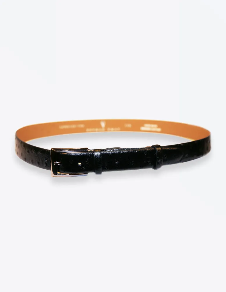 Ostrich Black Leather Belt