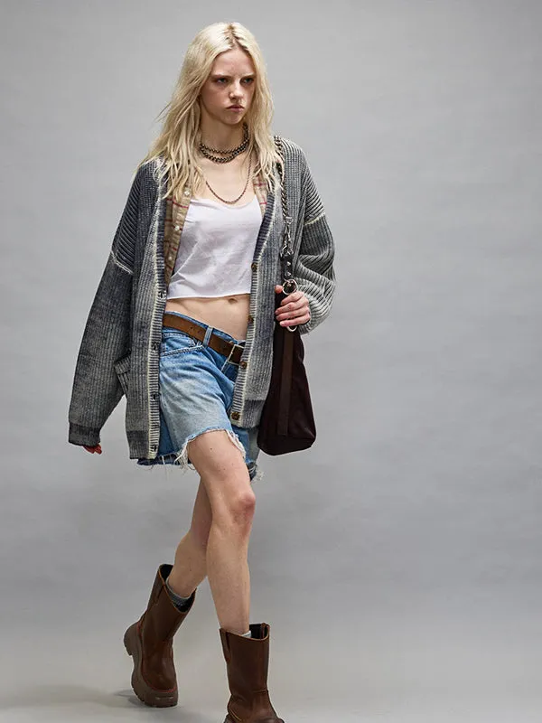 Oversized Cardigan in Distressed Black