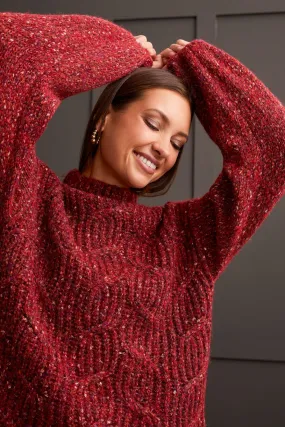 OVERSIZED FUNNEL NECK SWEATER-Scarlet