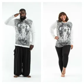 Plus Size Sure Design Unisex Wild Elephant Hoodie White