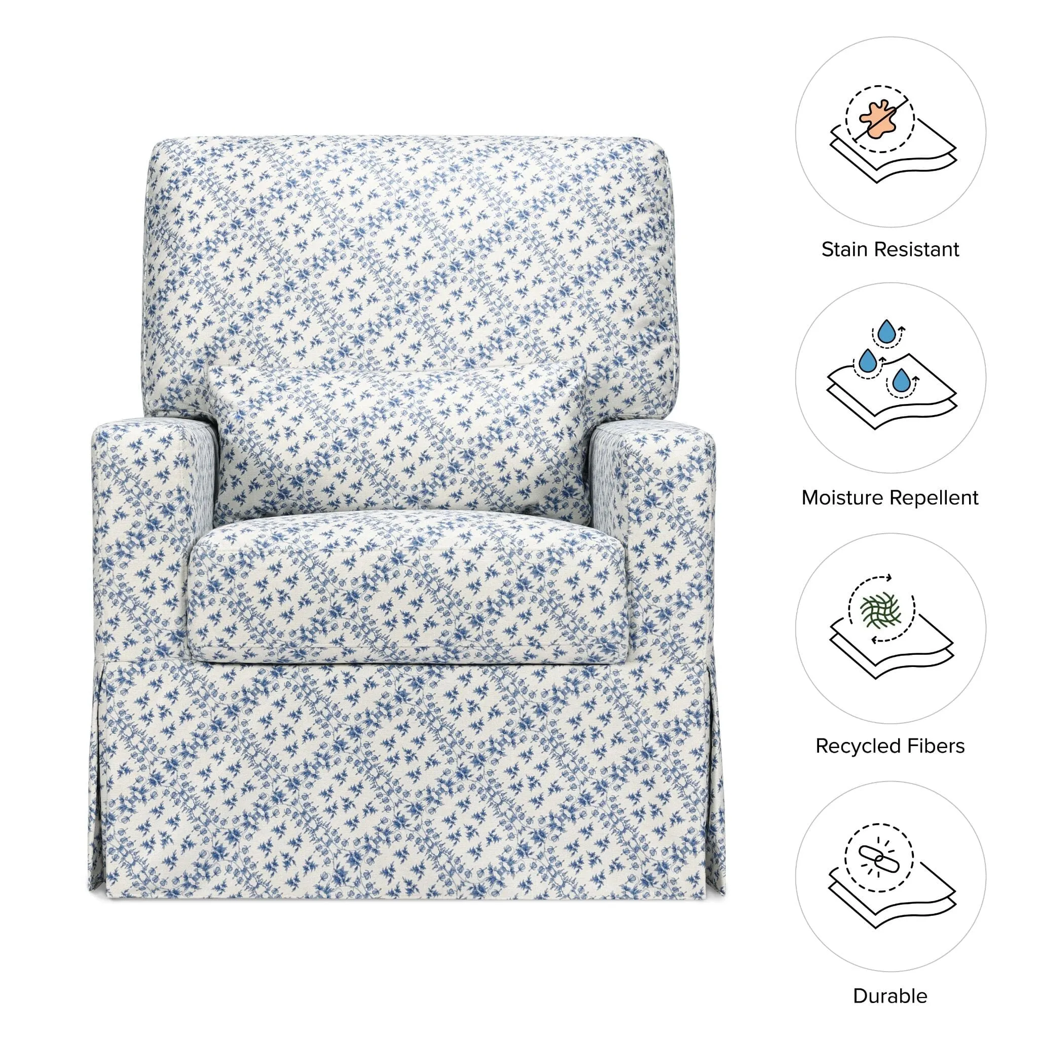 Sarah Flint x Namesake Crawford Swivel Glider in Eco-Performance Fabric | Water Repellent & Stain Resistant | Blue