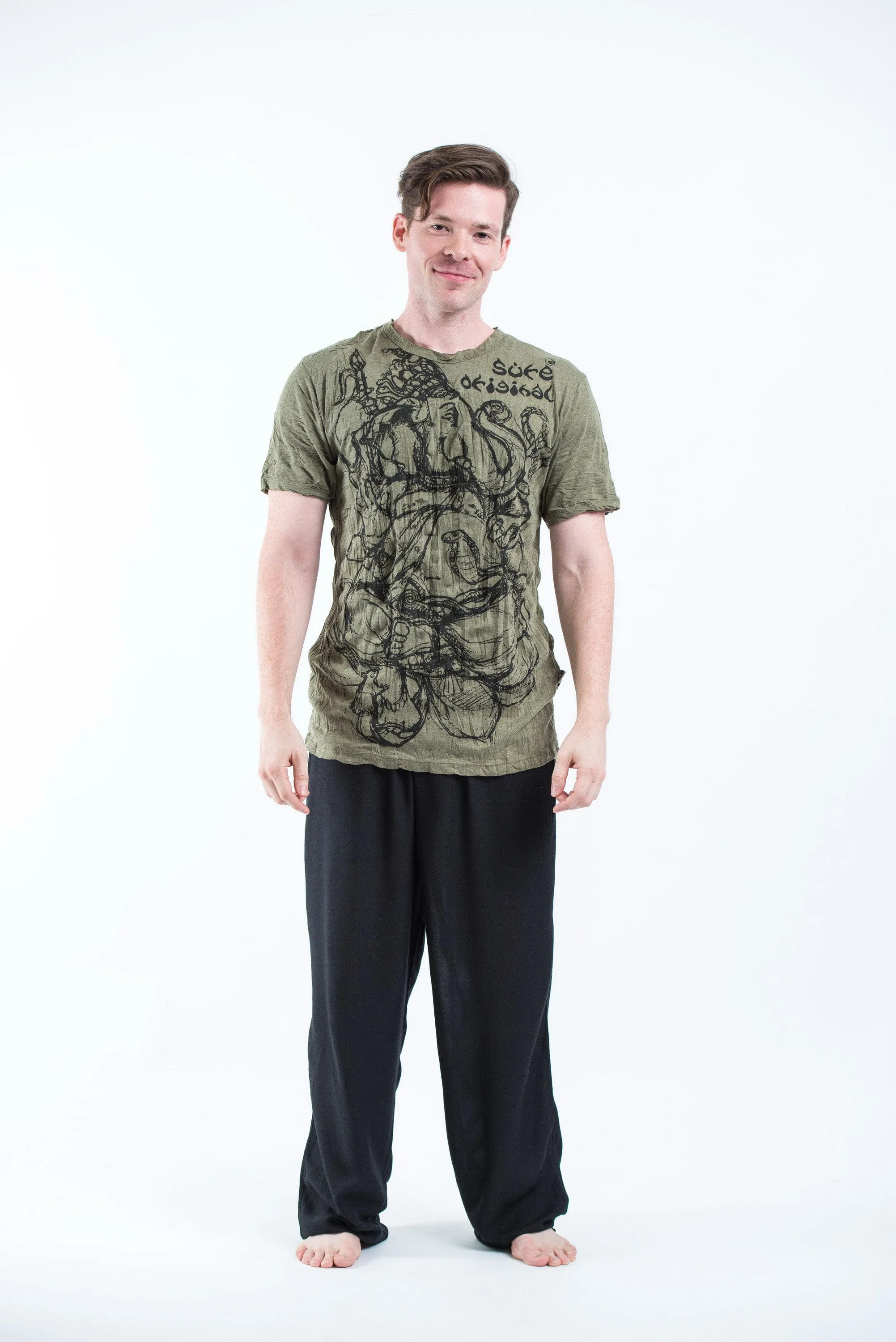 Sure Design Mens Lord Ganesh Sketch T-Shirt Green