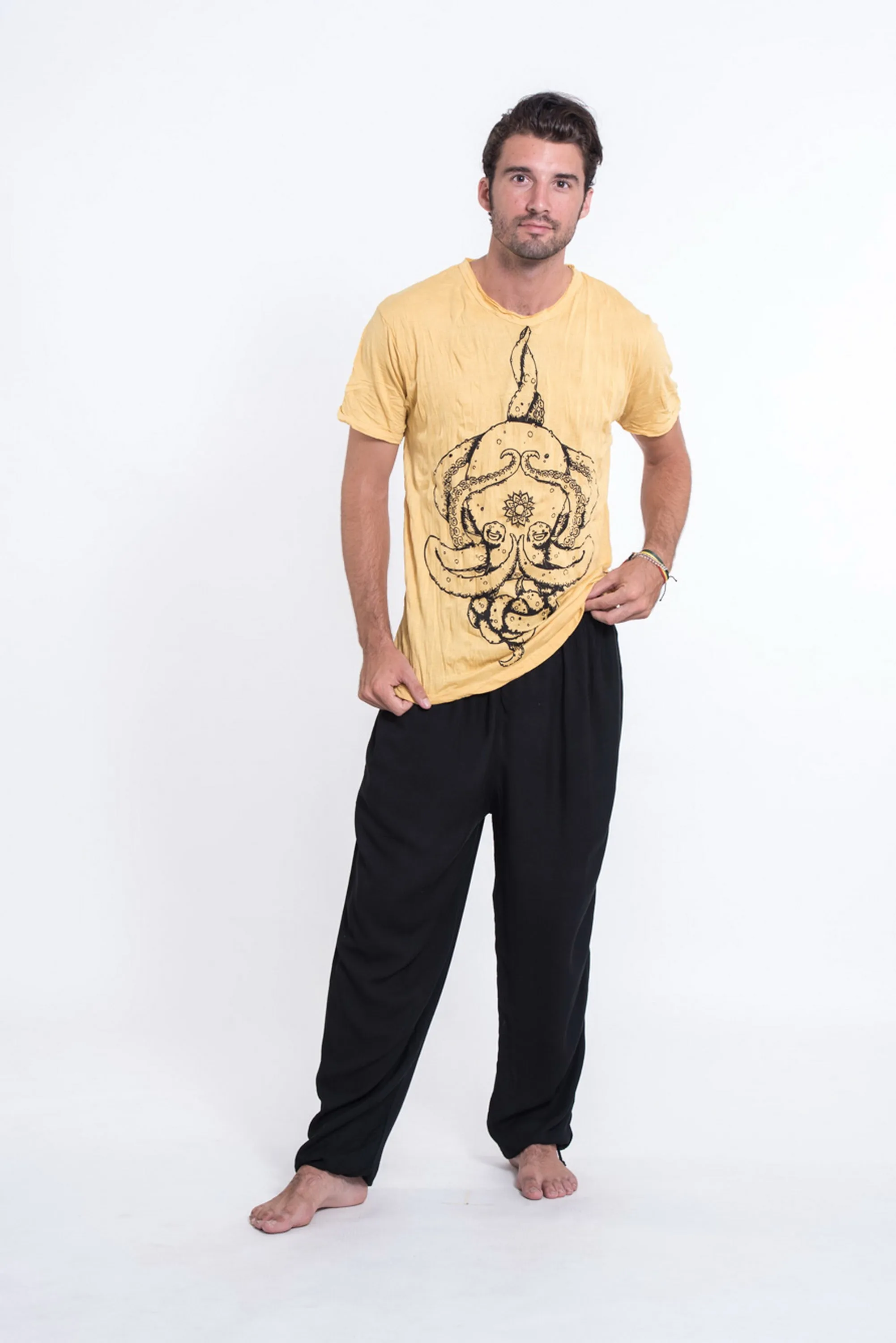 Sure Design Mens Octopus Mandala T-Shirt Yellow