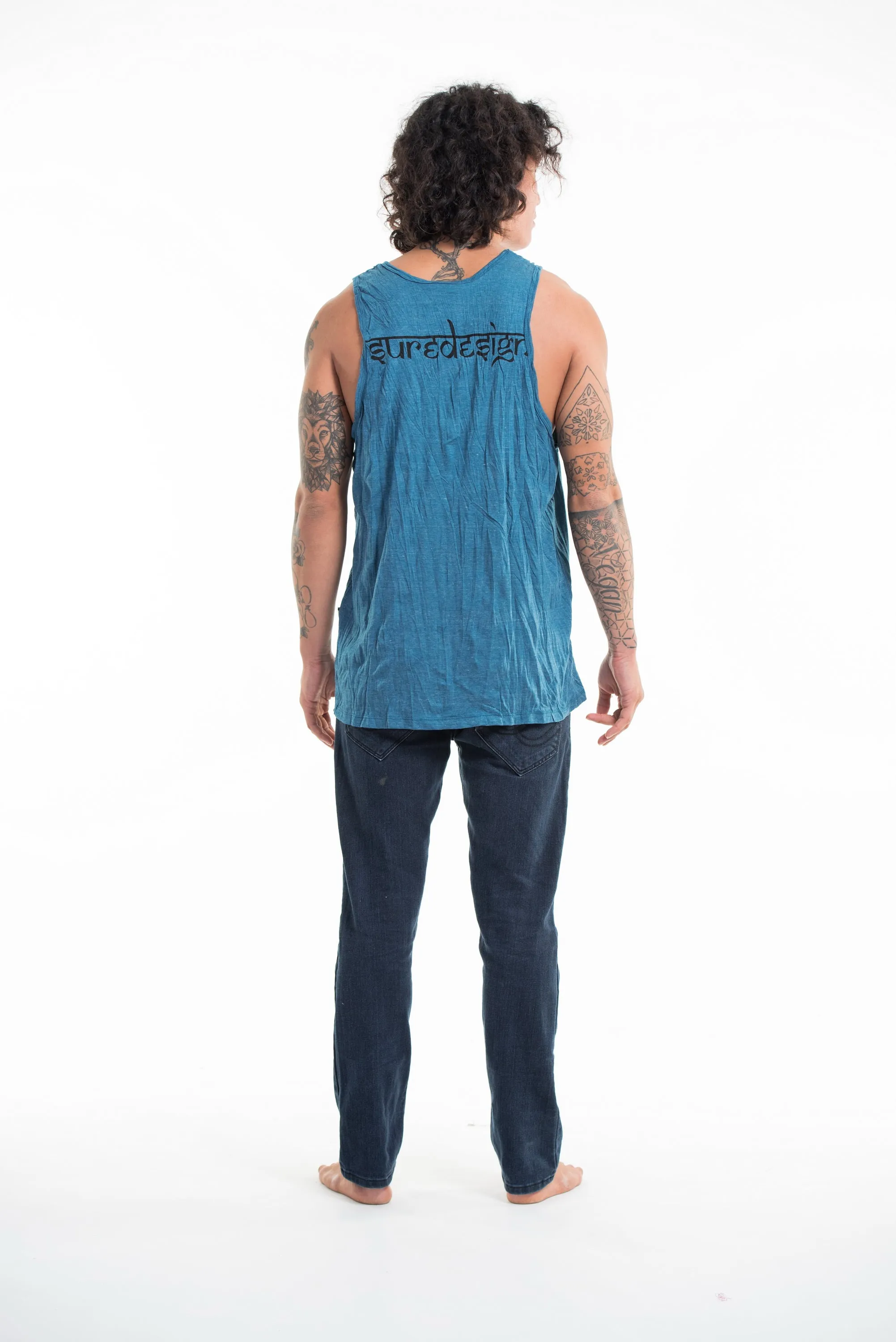 Sure Design Men's Spiritual Shroom Cat Tank Top Denim Blue