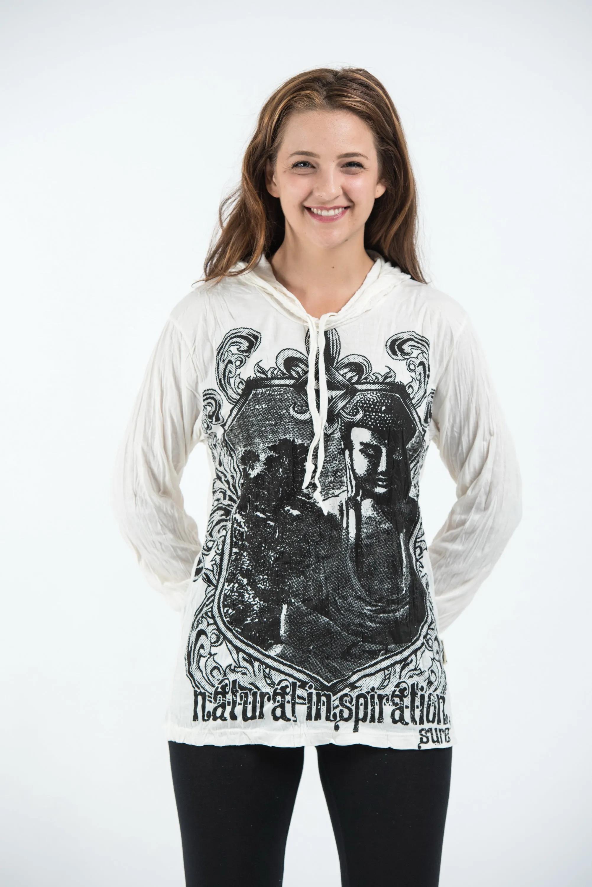 Sure Design Unisex Antique Buddha Hoodie White