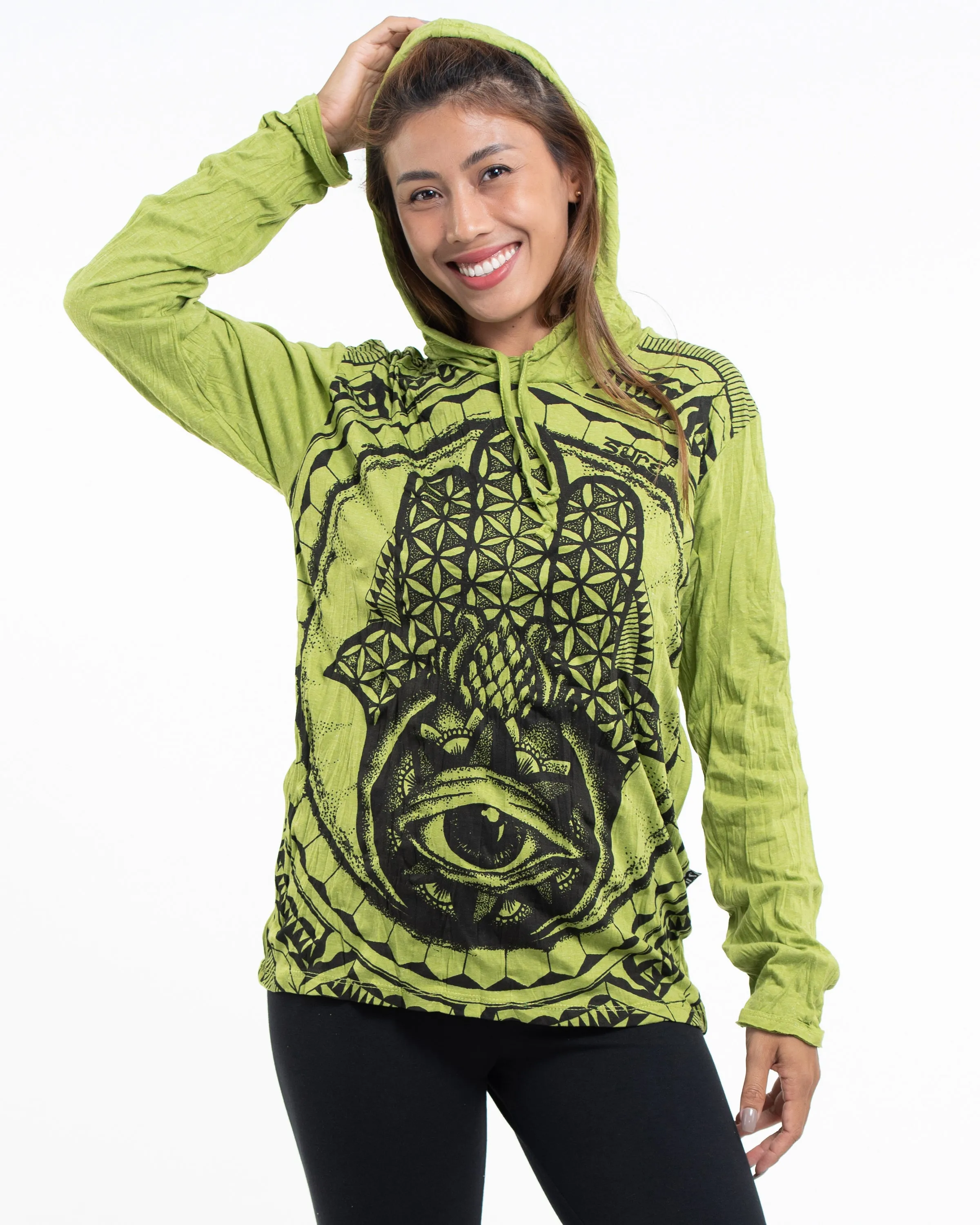 Sure Design Unisex Hamsa Eye Hoodie Lime